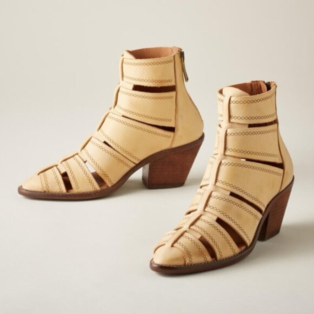 Sundance | Women's Veracruz Lex Boots Light Tan Leather Cut-Outs Strappy Pointed